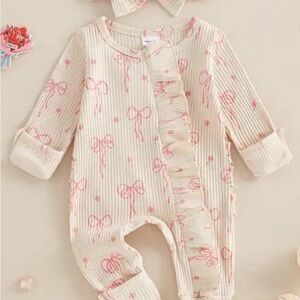 Adorable Pink Bow Kids One Piece